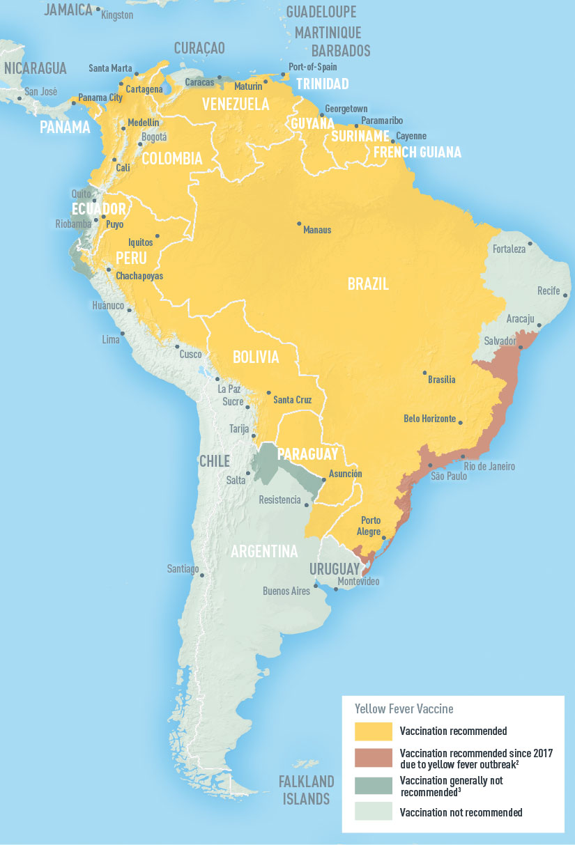 Yellow Fever Map CDC-Potential risk areas for Yellow Fever-South America